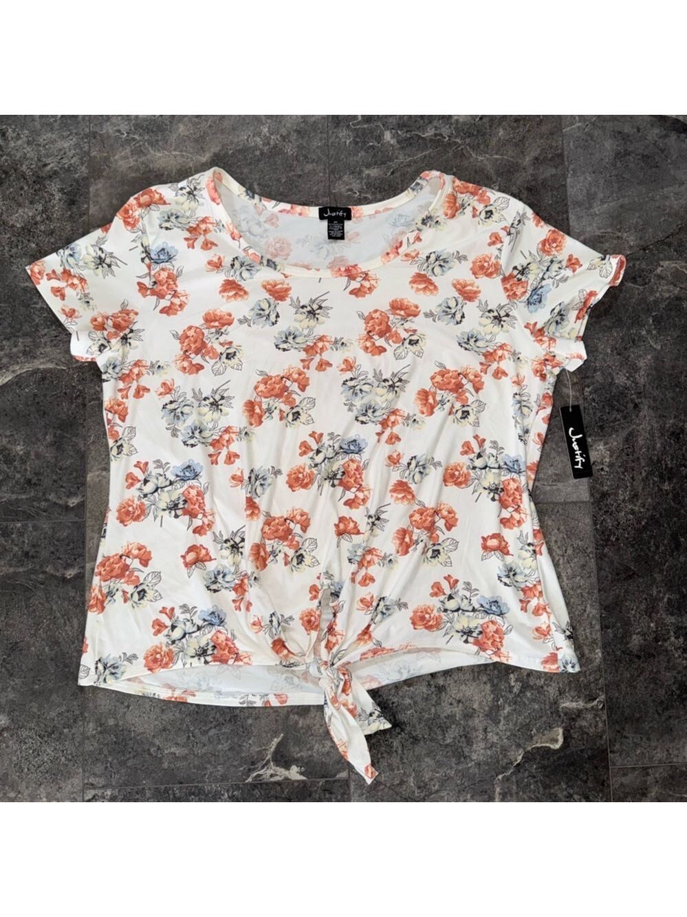 Justify Ivory Floral Top With Tie Size 2X NWT